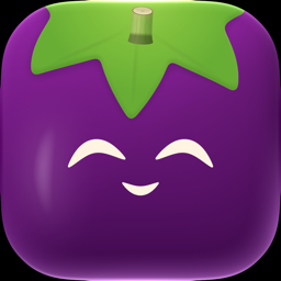 The Aubergenie app icon: a smiling aubergine with a leafy cap.